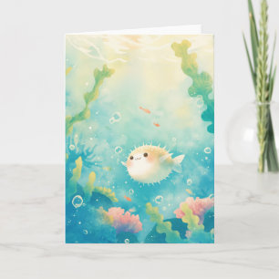 Schwebender Kugelfisch zwischen dem Seetang Karte