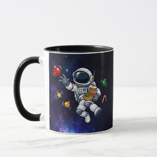 Schwebender Weihnachts-Astronaut mit Ornamenten Tasse