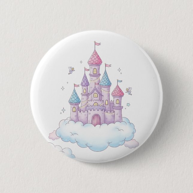 Schwebendes Feenschloss – Whimsische Kindheitsfant Button (Vorderseite)
