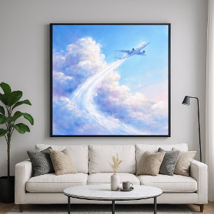 Schwebendes Flugzeug - Pastell-Malstil-Kunst Poster