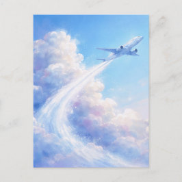 Schwebendes Flugzeug - Pastell-Malstil-Kunst Postkarte