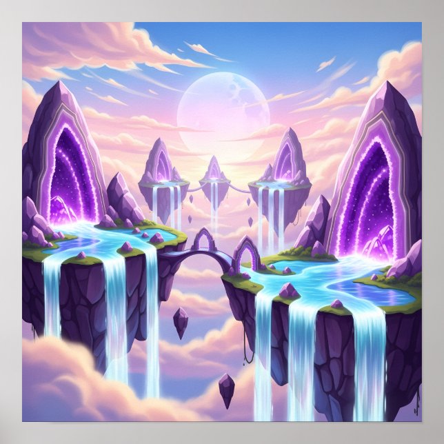 Schwebendes Kristallkönigreich über den Wolken Poster (Vorne)
