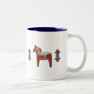 Schwede Dala Pferd mit Norweger Rosemaling Zweifarbige Tasse