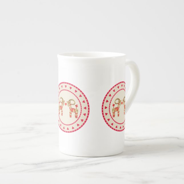Schwede Julbok Stroh-Ziege mit Herzen Prozellantasse (Vorderseite Rechts)