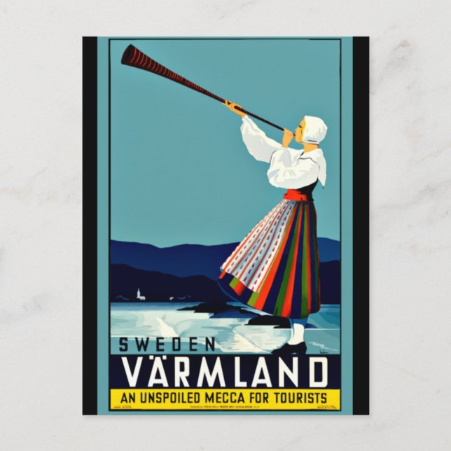 Schweden, altes Reiseplakat Postkarte (Vorderseite)