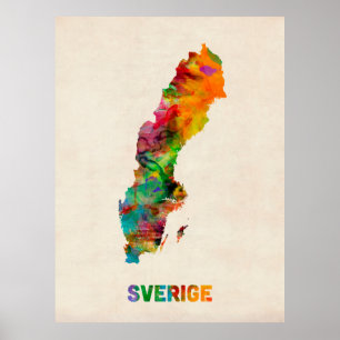 Schweden-Aquarell-Karte Poster