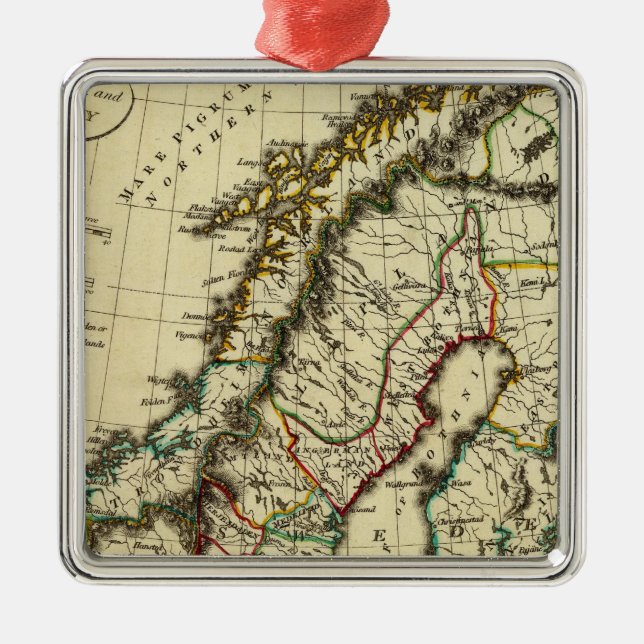 Schweden, Dänemark, Norwegen mit den Grenzen Silbernes Ornament (Vorne)