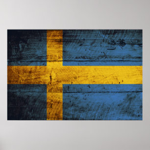 Schweden-Flagge auf altem hölzernem Korn Poster