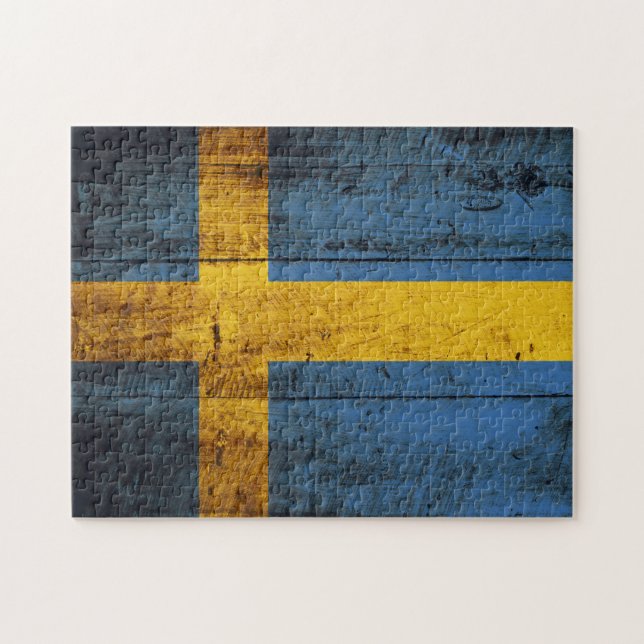 Schweden-Flagge auf altem hölzernem Korn Puzzle (Horizontal)