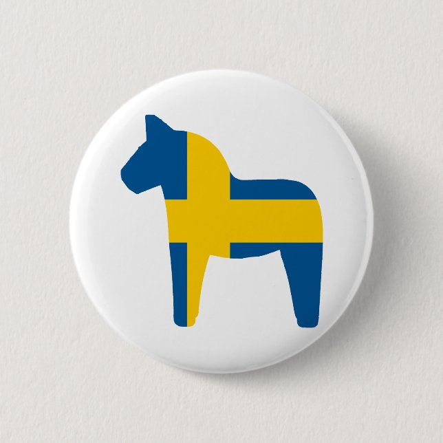 Schweden-Flagge Dala Pferd Button (Vorderseite)