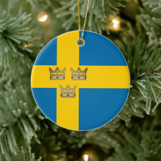 Schweden Flagge / Drei Kronen hinzugefügt Keramik Ornament (Baum)
