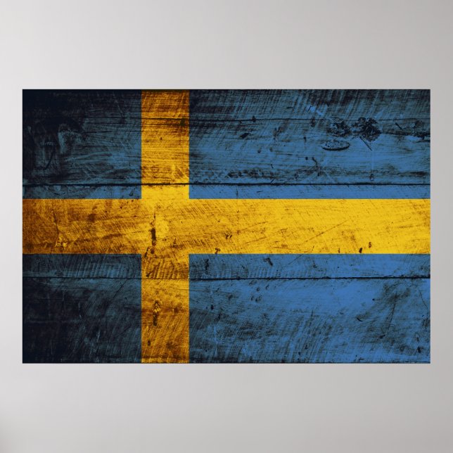 Schweden Flagge für altes Holzkörnchen Poster (Vorne)