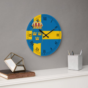 Schweden Flagge und Wappen Wanduhr! Große Wanduhr