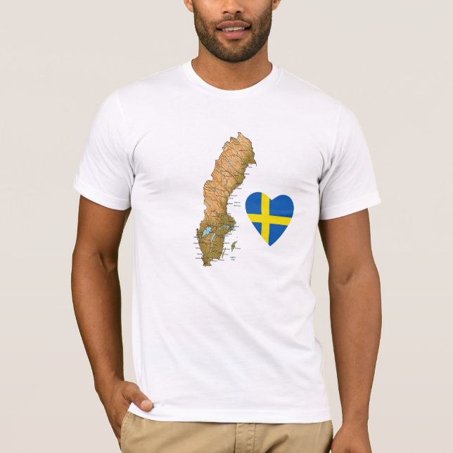 Schweden-Flaggen-Herz und Karten-T - Shirt (Vorderseite)