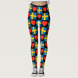 Schweden Flaggen Herzmuster Niedliche Patriotische Leggings