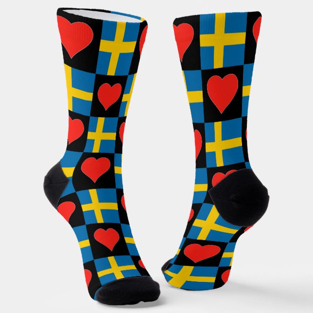 Schweden Flaggen Herzmuster Spaß schwedischer Stol Socken (Gewinkelt)