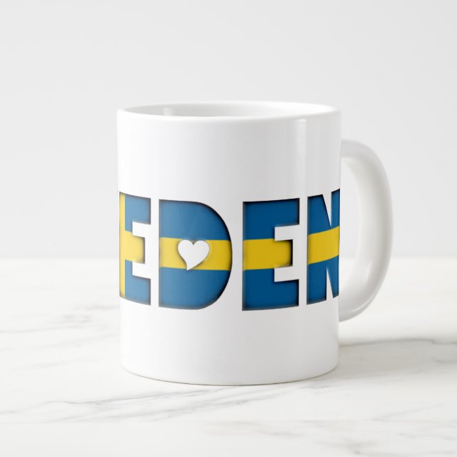 Schweden Flaggenfarben Typografie Muster Herz Jumbo-Tasse (Vorderseite Rechts)