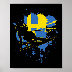 Schweden Flaggenskifahrer - Schwedischer Alpin-Ski Poster
