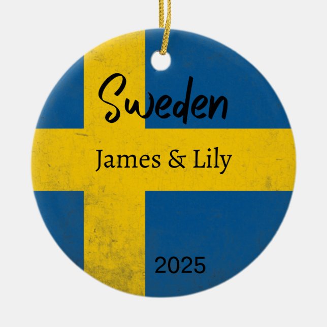 Schweden Flaggenverzierung, Personalisiertes Schwe Keramik Ornament (Vorne)