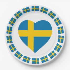 SCHWEDEN-HERZ-FORM-FLAGGE PAPPTELLER