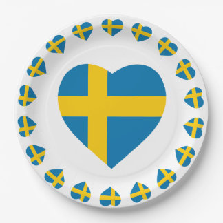 SCHWEDEN-HERZ-FORM-FLAGGE PAPPTELLER