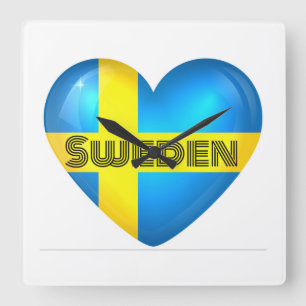 Schweden Herzenflagge Quadratische Wanduhr