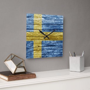 Schweden Holzflagge Quadratische Wanduhr