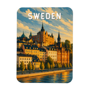 Schweden Illustration Reise Kunst Vintage Magnet