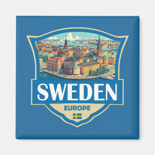 Schweden Illustration Retro-Abzeichen Magnet