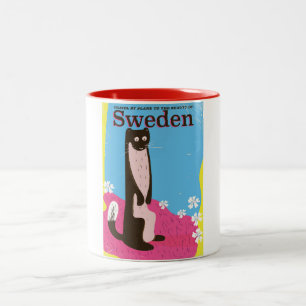 Schweden Karikatur Vintage-Reiseposter Zweifarbige Tasse