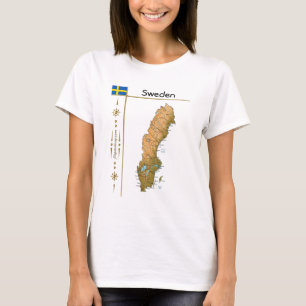 Schweden Karte + Flagge + Titel T-Shirt