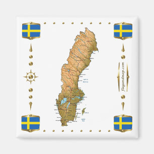 Schweden Karte + Flaggen Magnet