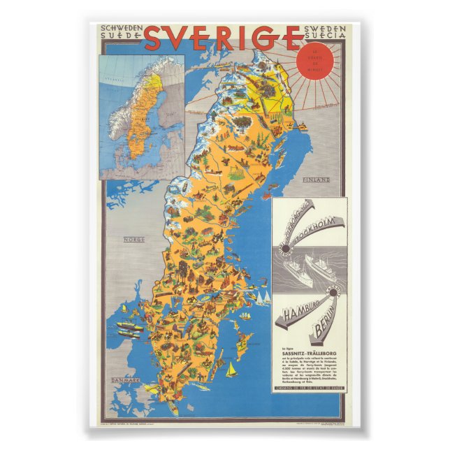 Schweden Karte Fotodruck (Vorne)