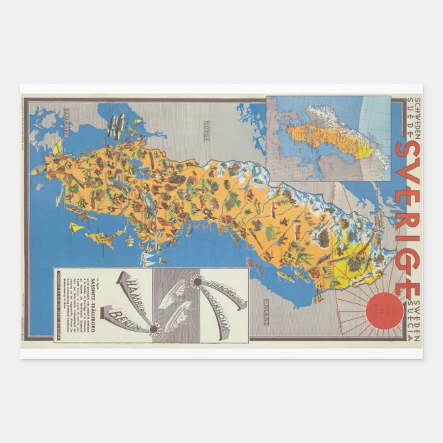 Schweden Karte Geschenkpapier Set (Vorderseite)