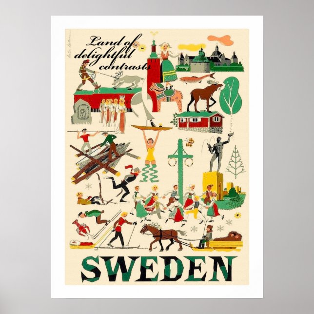 Schweden, Land der schönen Kontraste, Vintag Poster (Vorne)