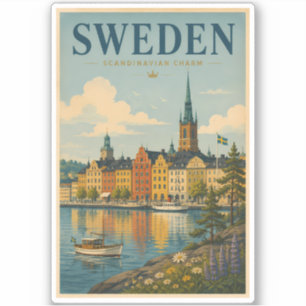 Schweden Landschaftsillustration Reise Kunst Vinta Aufkleber