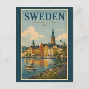 Schweden Landschaftsillustration Reise Kunst Vinta Postkarte