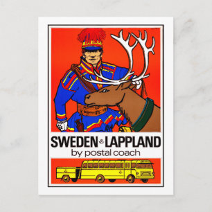 Schweden, Lappland, Postkutsche, Vintage, Reise Postkarte