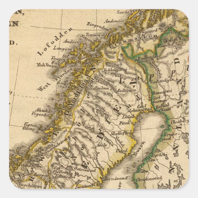 Schweden, Norwegen und Finnland Quadratischer Aufkleber (Vorderseite)