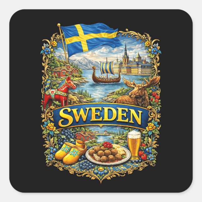 Schweden Quadratischer Aufkleber (Vorderseite)