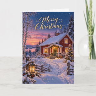 Schweden Rotes Cottage Frohe Weihnachten