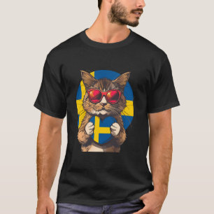Schweden Süße Katze Sverige Herz Schwedische Flagg T-Shirt