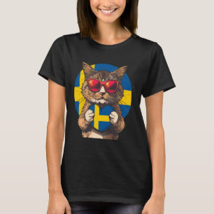 Schweden Süße Katze Sverige Herz Schwedische Flagg T-Shirt