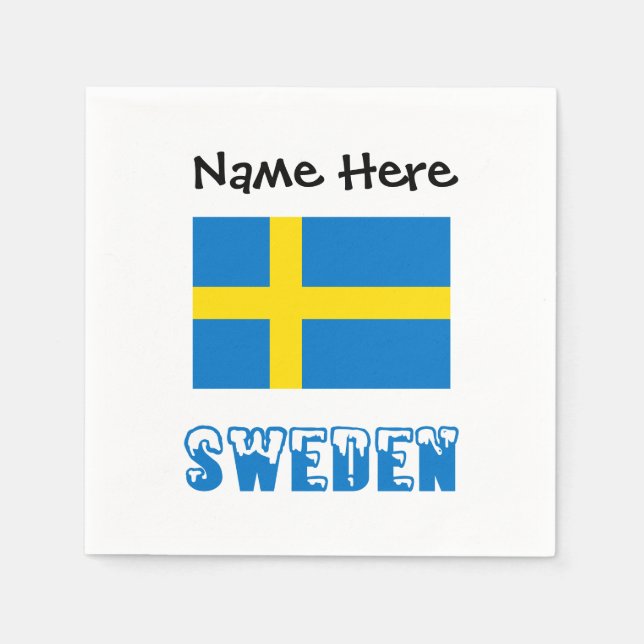 Schweden und die schwedische Flagge mit Ihrem Name Serviette (Vorderseite)