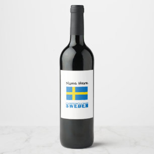 Schweden und schwedische Flagge mit Ihrem Namen Weinetikett