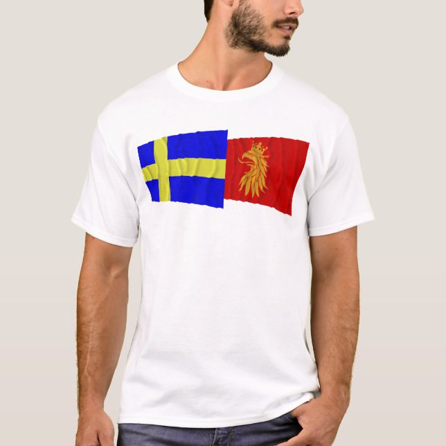 Schweden und Skåne län wellenartig bewegende T-Shirt (Vorderseite)