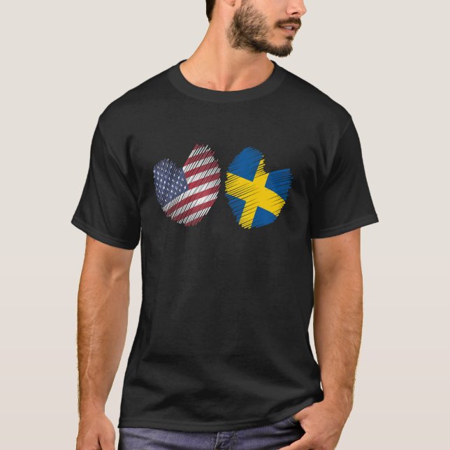 Schweden USA Herzliche amerikanische Flagge Schwed T-Shirt (Vorderseite)