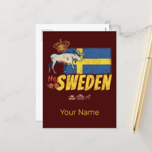 Schweden Vintage-Flagge Retro-Elch Urlaubs-Souveni Feiertagspostkarte