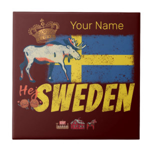 Schweden Vintage-Flagge Retro-Elch Urlaubs-Souveni Fliese