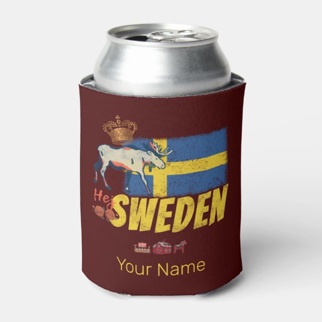 Schweden Vintage Flagge Retro Elche Urlaub Souveni Dosenkühler (Kanne Vorderseite)